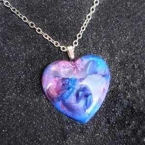 Metallic swirl heart pendant blue purple pink 20" silver s. steel necklace new